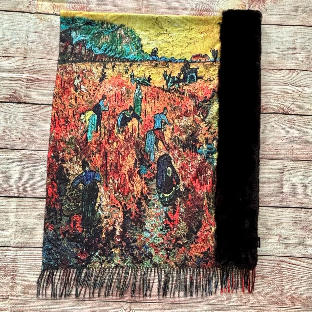 Mar&Co • Vincent Van Gogh Printed Cape with Faux Fur Collar - One Size